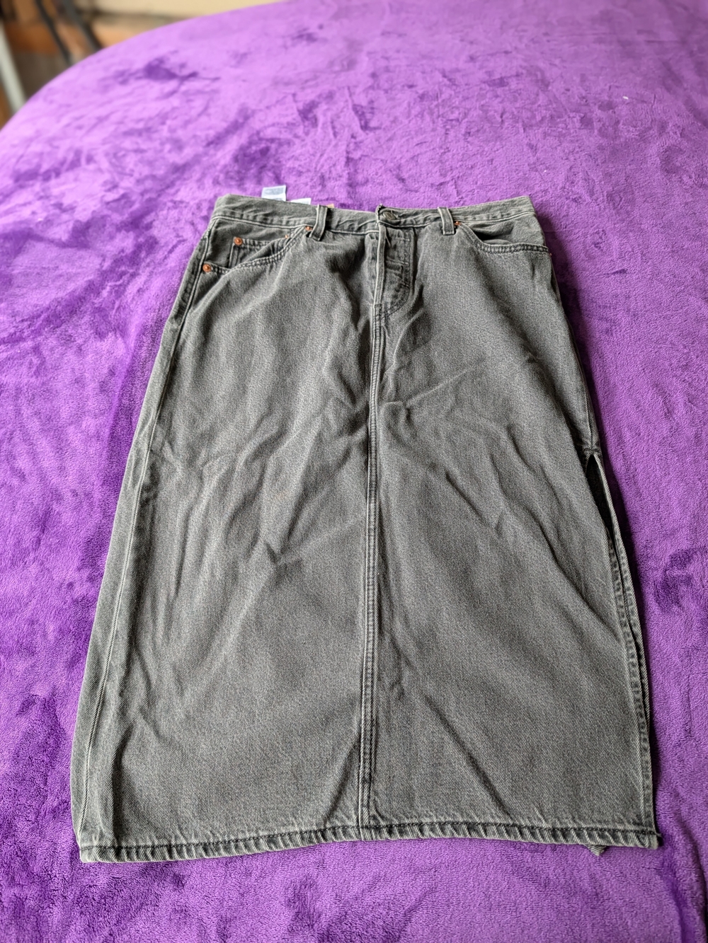 Levi's Charcoal Gray High-Waist Midi Denim Skirt